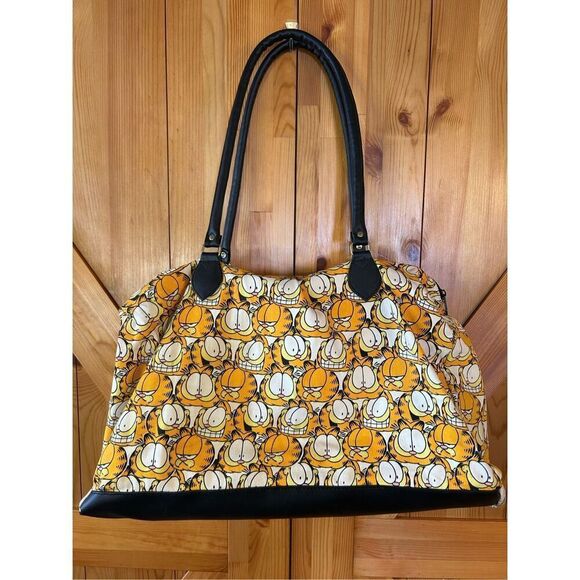 Garfield Faces Shoulder Strap Vintage Tote Bag Zipper Duffel Purse - Picture 1 of 12